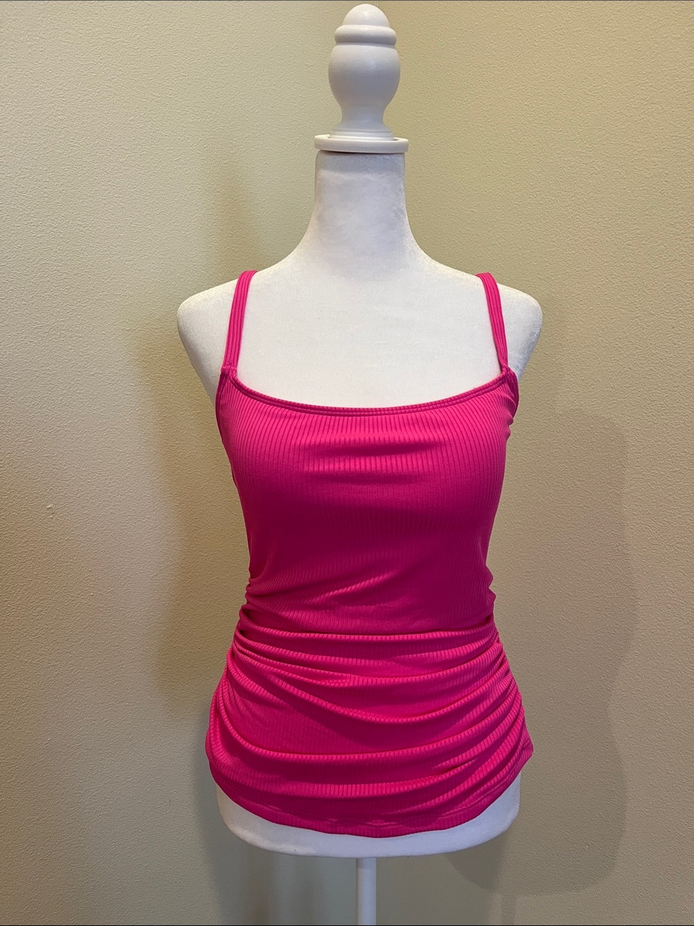 Ribbed Hot Pink Swim Cami with Spaghetti Straps tankini top